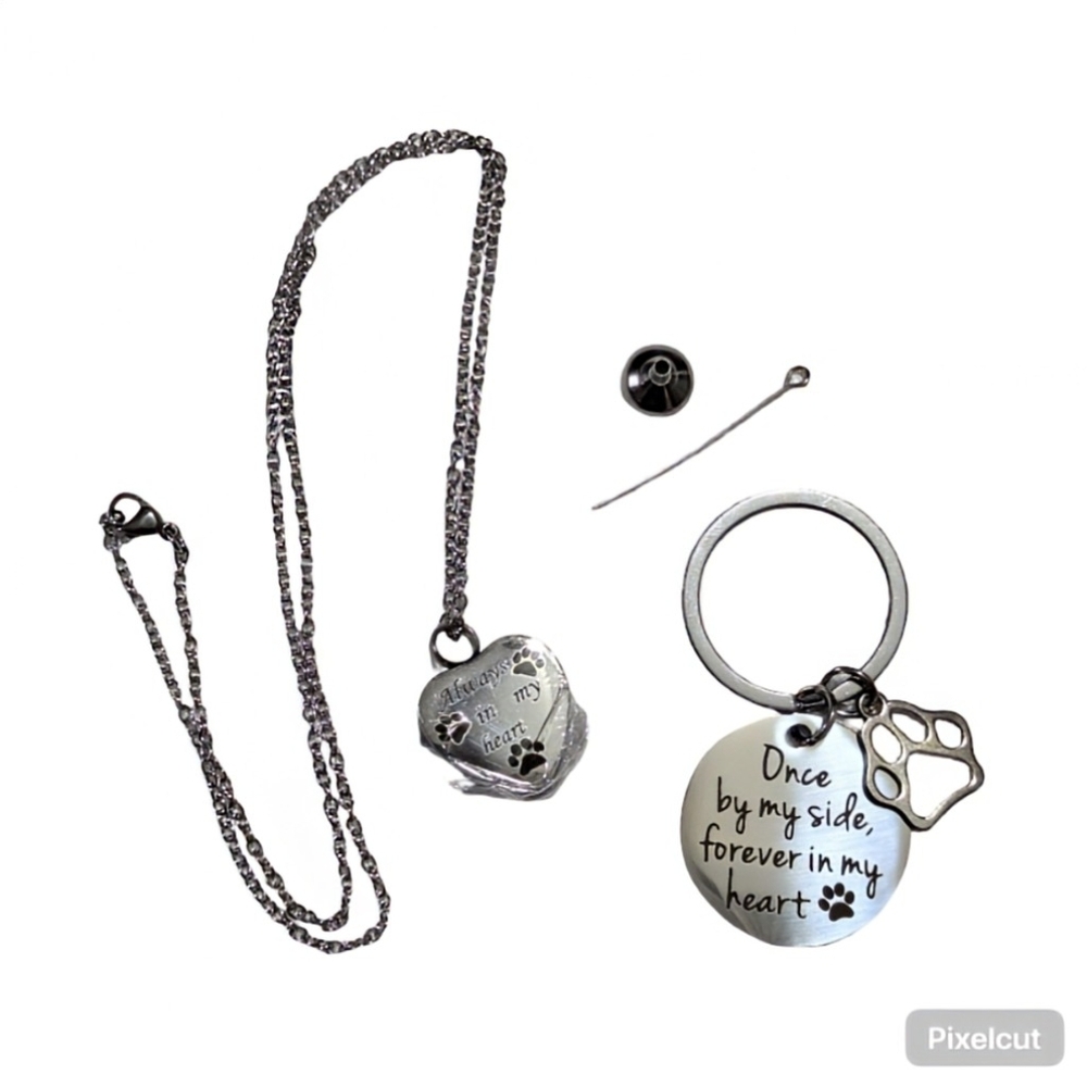 Loss Of Pet Remembrance Heart Cremation Necklace And Keychain Bundle